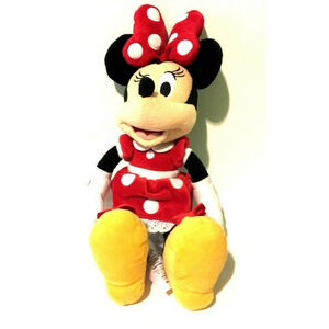 Disney Minnie Mouse Plush Stuffed Toy Red Polka Dot Dress 14" Yellow Shoes